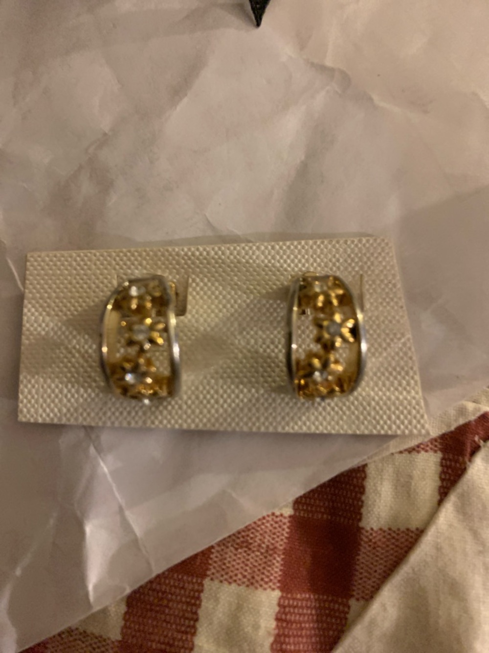 Gold Tone Floral Accent Hoop Clip on Earrings for Women